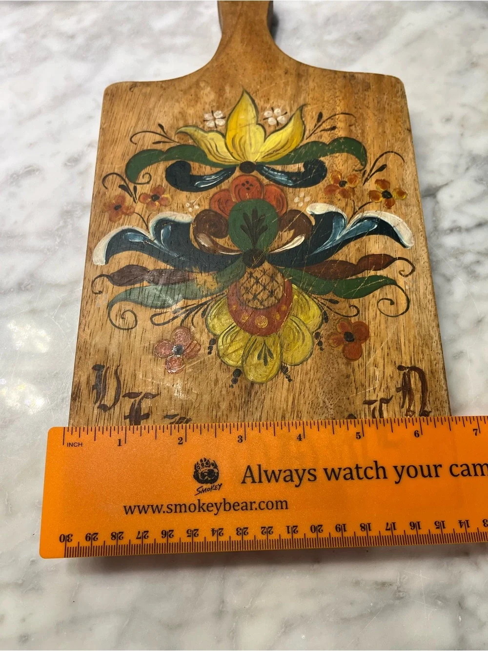 Hand-Painted Wooden Serving/Charcuterie Board - Yellow & Green Floral